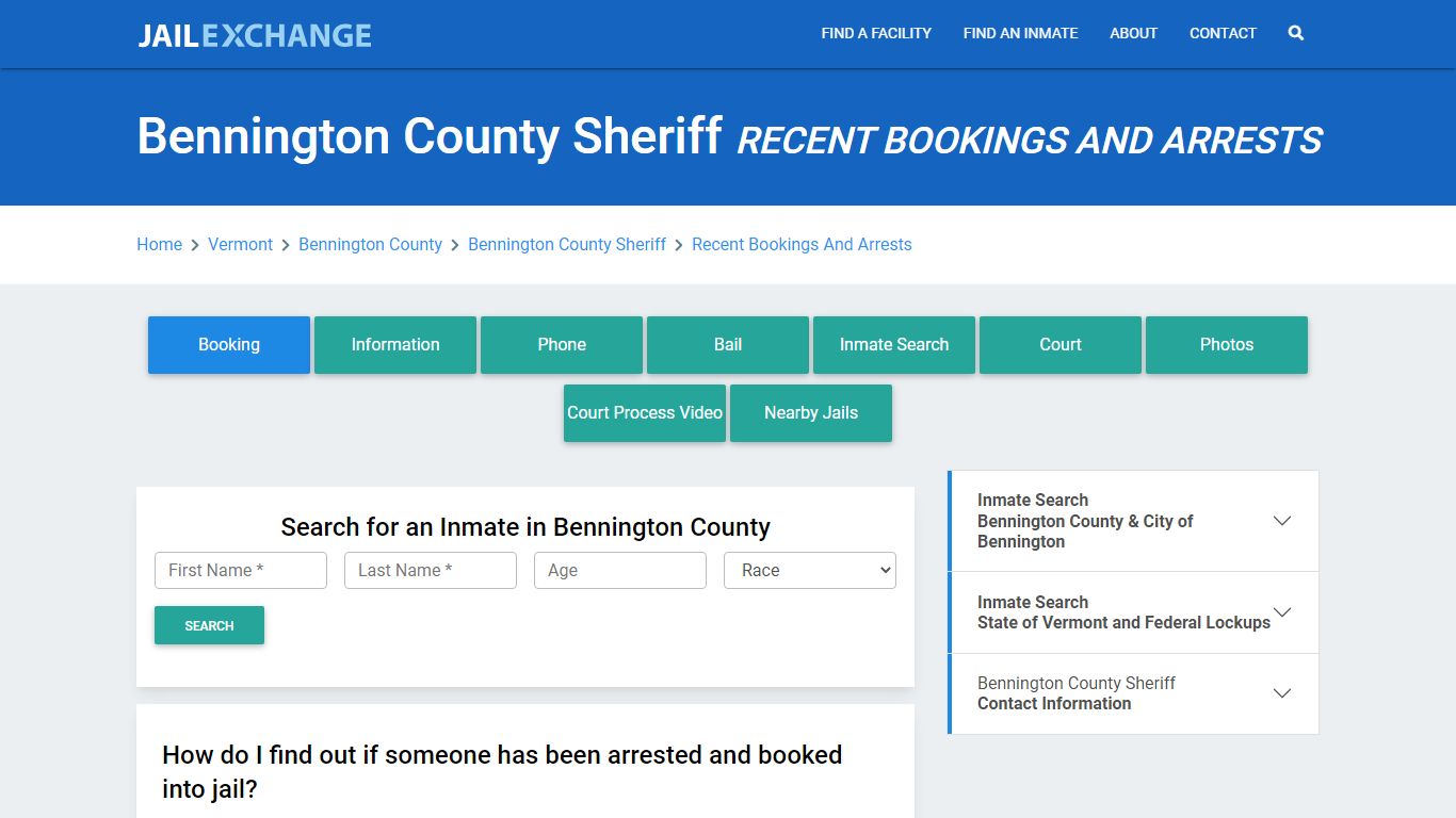 Bennington County Sheriff Recent Bookings And Arrests - Jail Exchange