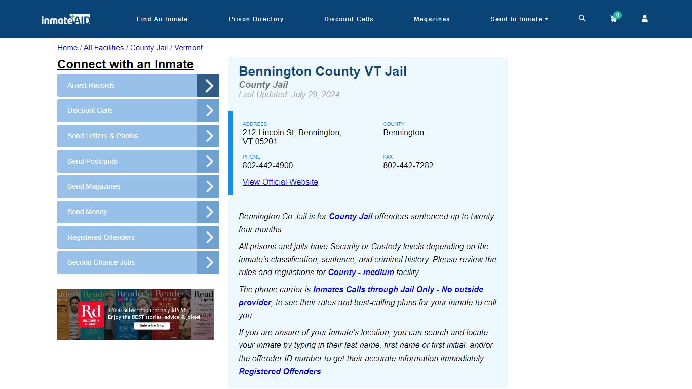 Bennington County VT Jail - Inmate Locator