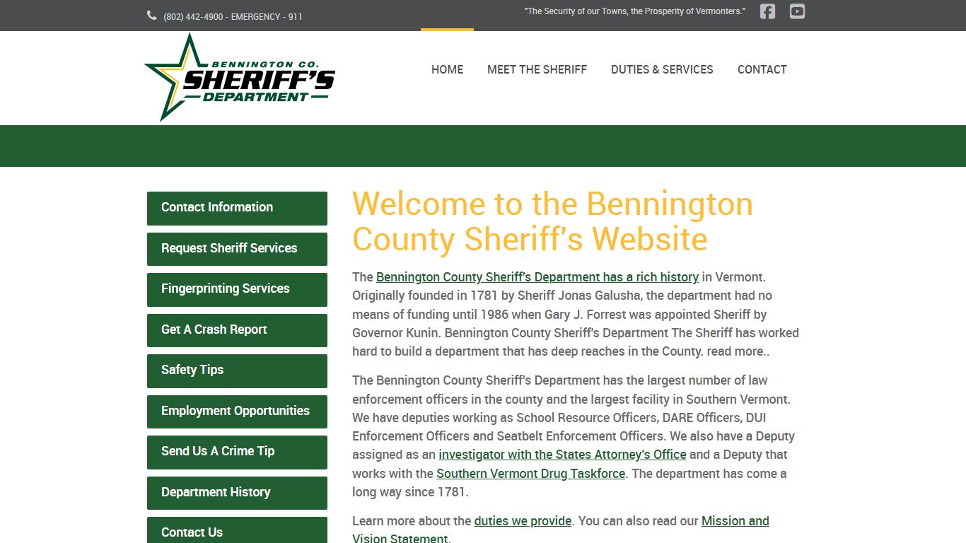 Welcome to the Bennington County Sheriff's Website