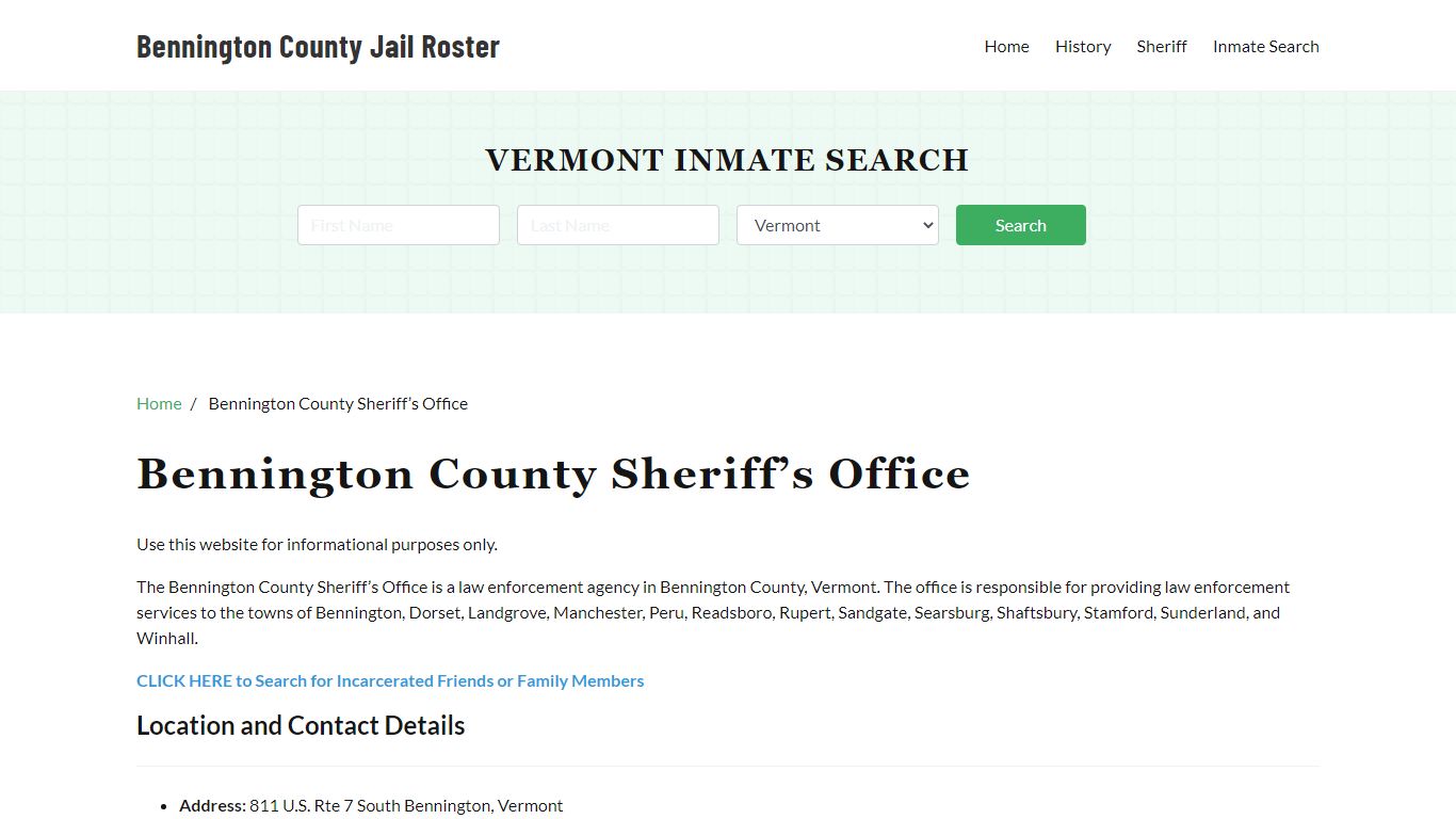 Bennington County Sheriff Office, VT, Arrest Warrants Search